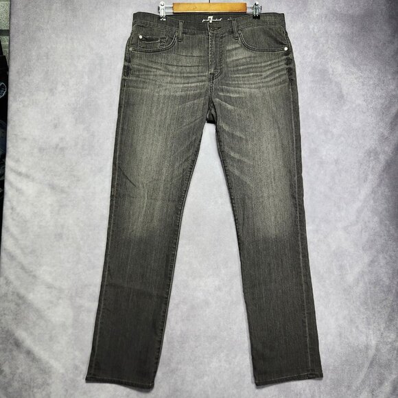 7 For All Mankind Slimmy Jeans Mens 36x34 Slim Fit Stretch Denim Dark Gray Wash - Picture 3 of 14